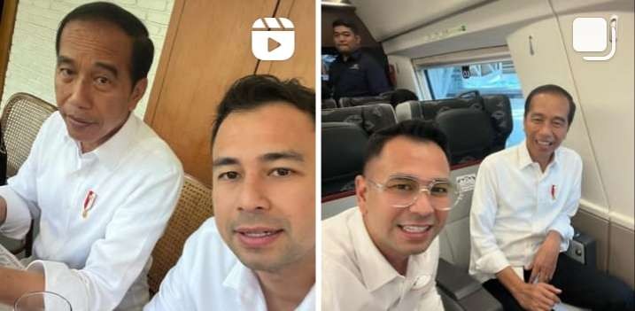 Raffi Ahmad naik kereta cepat Jakarta Bandung dan ditraktir makan oleh Presiden Jokowi, Rabu 13 September 2023. (Foto: Instagram @raffinagita1717)