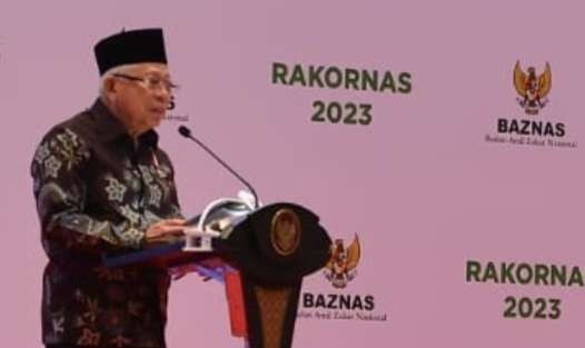 Wapres KH Ma'ruf Amin pada Rapat Koordinasi Nasional (Rakornas) BAZNAS 2023, di The Sultan Hotel & Residence Jakarta, Pusat, Kamis 21 September 2023.(Foto: Setpres)