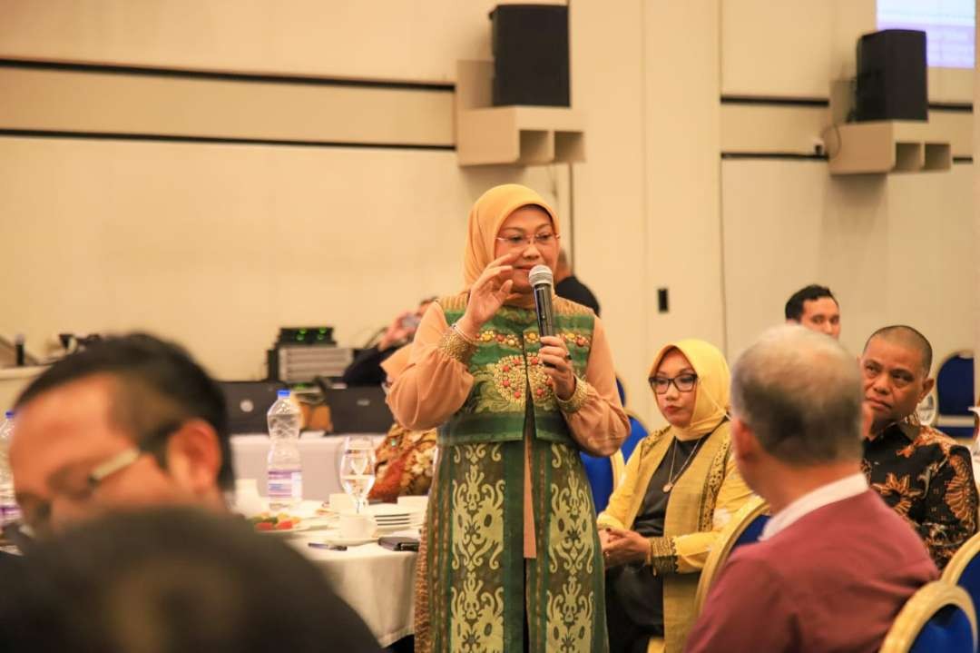 Menteri Ketenagakerjaan Ida Fauziyah saat melakukan Sosialisasi Permenaker Nomor 4 Tahun 2023 tentang Jaminan Sosial Pekerja Migran Indonesia di Qatar, Rabu 4 Oktober 2023.
