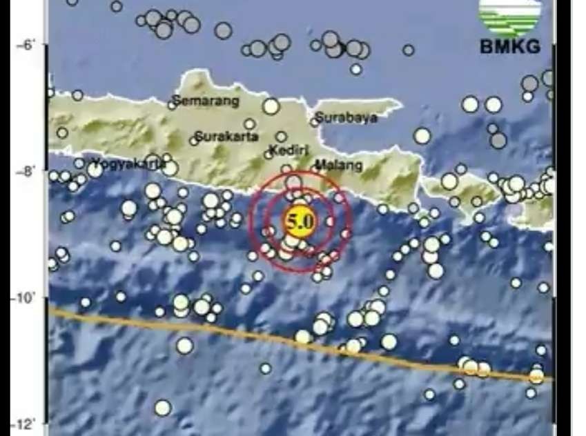 Gempa mengguncang Malang, Jawa Timur, Selasa 10 Oktober 2023 pukul 23.42 WIB. (Foto: X BMKG)