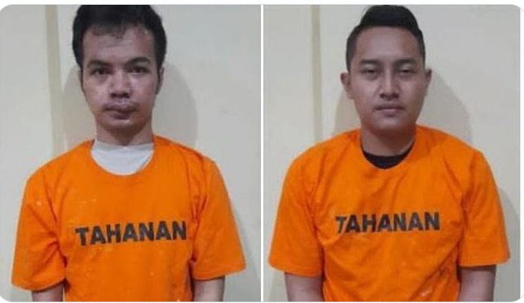 Dua anggota polisi berpangkat Bripda, mencuri mobil Honda Brio merah di Mal Boemi Kedaton, Bandar Lampung, pada 28 Agustus 2023. (Foto: Twitter)