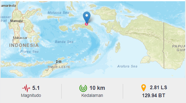 Gempa dengan magnitude 51 terjadi di Kabupaten Seram Bagian Timur Provinsi Maluku pada Jumat 20 Oktober 2023. (Foto: dok. bmkg)