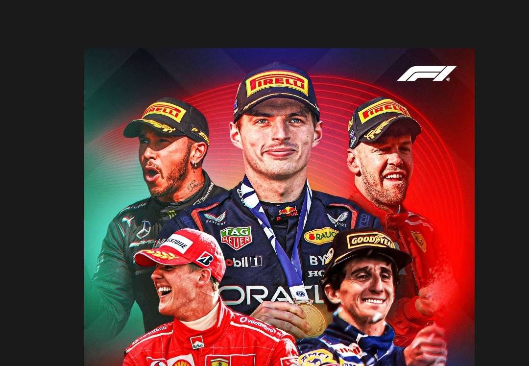 Max Verstappen (tengah) meraih kemenangan ke-50, usai F1 Grand Prix Amerika Serikat, Senin 23 Oktober 2023 pagi waktu Indonesia. (Foto: X F1)