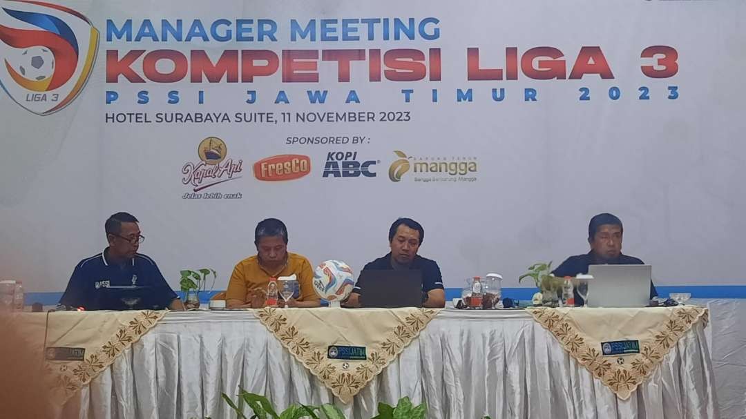 Manager Meeting Liga 3 Kapal Api PSSI Jawa Timut, Sabtu 11 November 2023. (Foto: Rizal A/Ngopibareng.id)