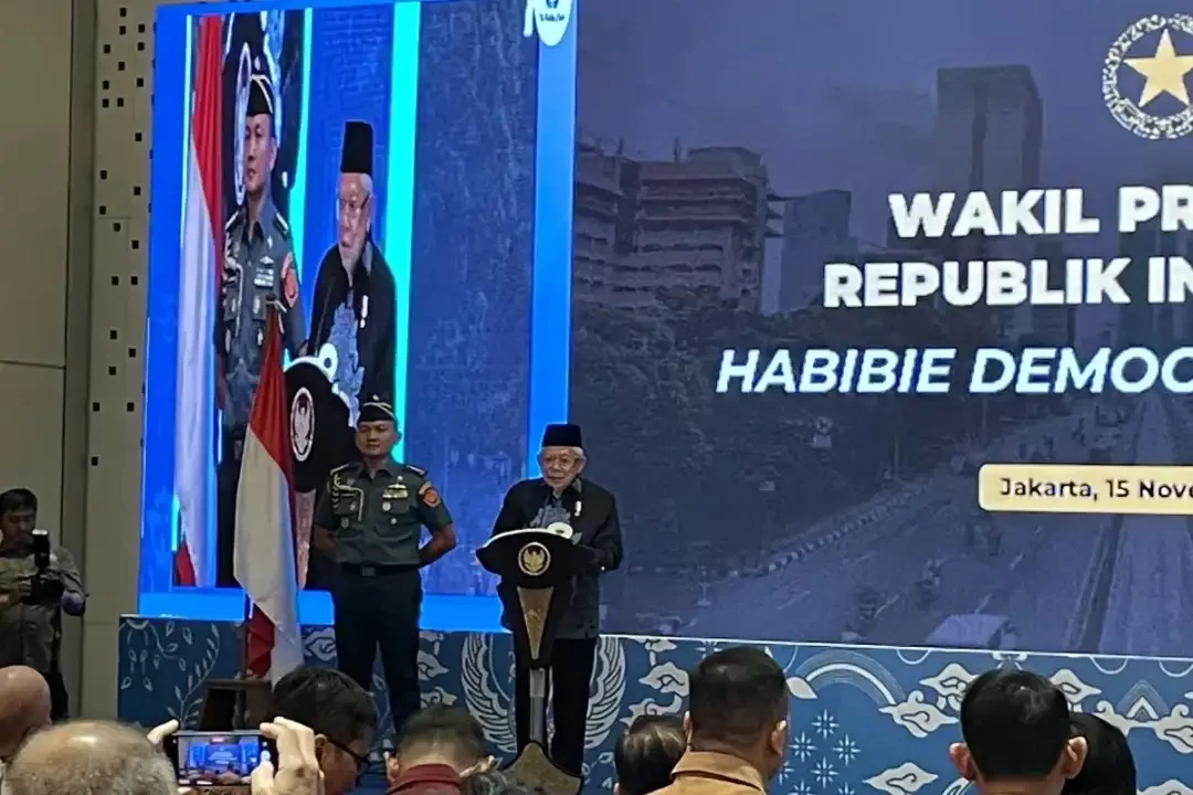 Wakil Presiden RI, KH Ma’ruf Amin dalam acara "Habibie Democracy Forum" di Jakarta, Rabu, 15 November 2023. (Foto: Setwapres)