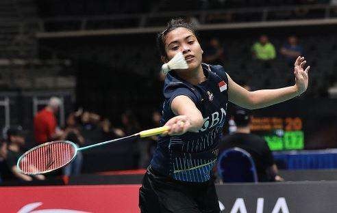 Tunggal putri bulutangkis Indonesia Gregoria Mariska berhasil lolos ke semifinal Japan Masters 2023 usai mengalahkan Yeo Jia Min 22-20, 21-19. (Foto: Twitter INABadminton)