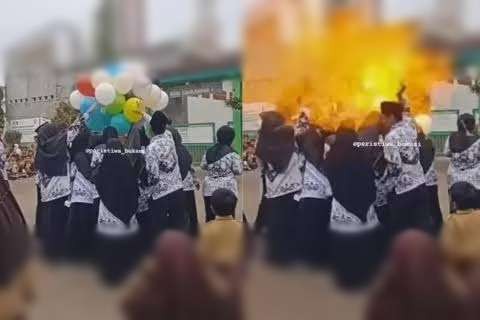 Perayaan Hari Guru Nasional balon meledak di SDN Cimuning 1 Bekasi, Sabtu 25 November 2023. (Foto: Instagram @peristiwa_bekasi)