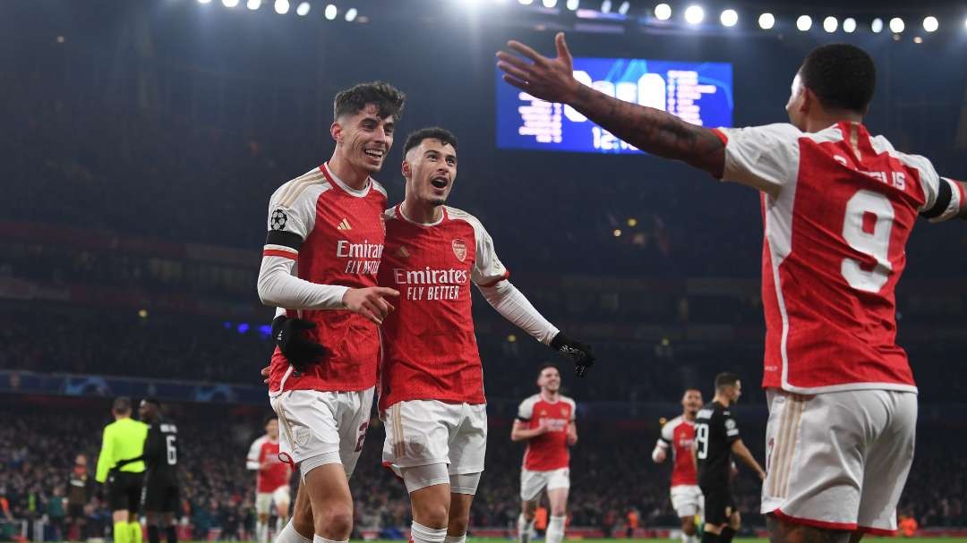 Arsenal memastikan tiket 16 besar Liga Champions sebagai juara Grup B setelah menang besar 6-0 atas tamunya Lens, Kamis, 30 November 2023 dini hari. (Foto: Reuters)
