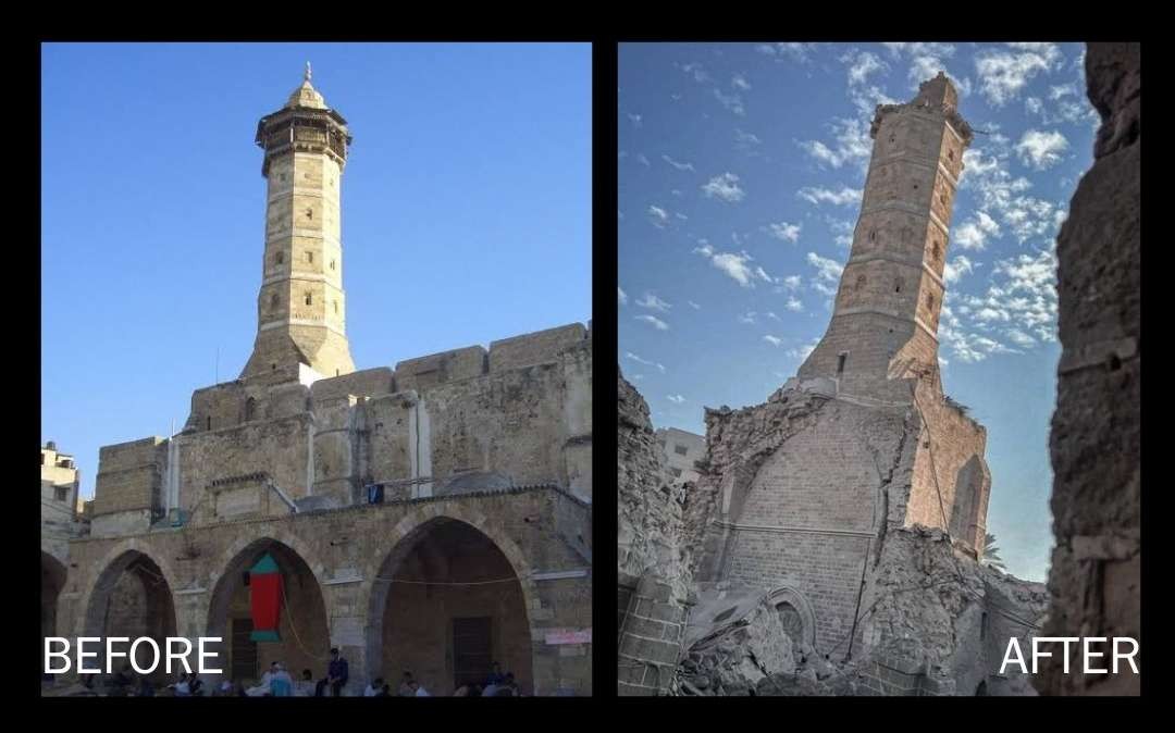 Masjid Agung Omari di Gaza tak luput dari serangan bom Israel. (Foto: X @muslim)