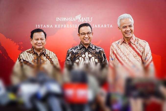 Debat capres Anies Baswedan, Prabowo Subianto, dan Ganjar Pranowo dihadapan 11 panelis. (Foto: Setpres)