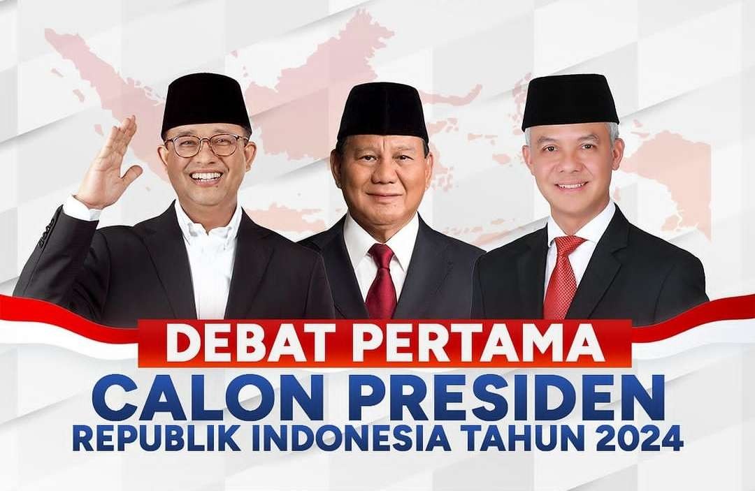 Debat capres perdana: Anies Baswedan, Prabowo Subianto, dan Ganjar Pranowo, Selasa 12 Desember 2023. (Foto: Instagram RCTI)