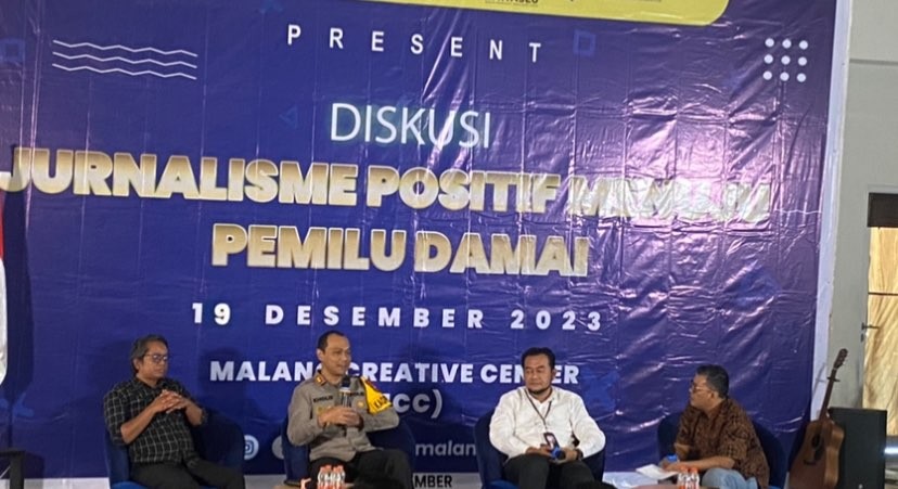 Diskusi Jurnalisme Positif Menuju Pemilu Damai yang diselenggarakan IJTI Malang Raya. (Foto: Lalu Theo/Ngopibareng.id)