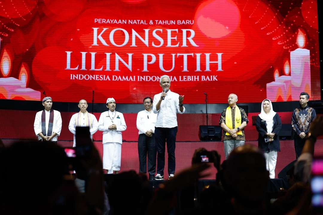Ganjar Pranowo dalam perayaan Natal dan Tahun Baru (Nataru) 2024 di Konser Lilin Putih di Balai Sarbini, Jakarta Pusat, Rabu 3 Januari 2024. (Foto: Istimewa)