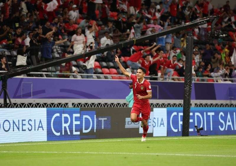 Marselino Ferdinan (MF) jadi pemain yang menandai gol pertama Timnas Indonesia di Piala Asia atau Asian Cup 2023. (Foto: X)