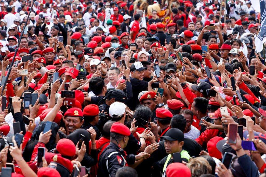 Kehadiran Ganjar Pranowo di acara “Hajatan Rakyat” di Stadion Gelora Delta Sidoarjo menjadi magnet tersendiri, Minggu, 21 Januari 2024. (Foto: Istimewa)