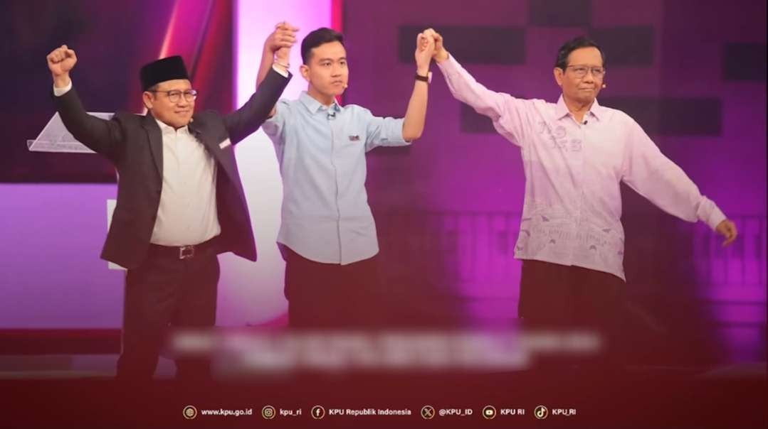 Debat cawapres: Muhaimin Iskandar, Gibran Rakabuming Raka, dan Mahfud MD, Minggu 21 Januari 2024. (Foto: Instagram @kpu_ri)