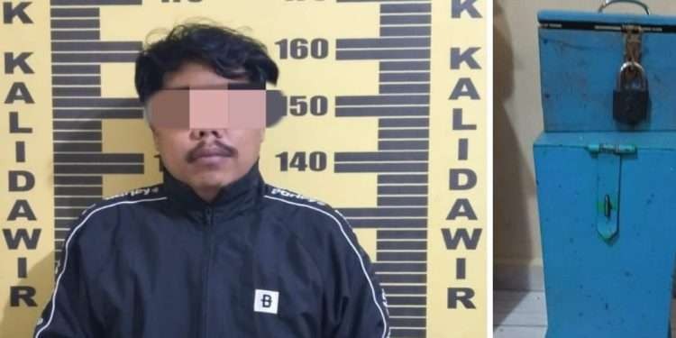 Tersangka berinisial DH,33, tahun, asal Sananwetan Kota Blitar, saat di Polres Tulungagung,Selasa 23 Januari 2023.(Foto; dok Polres Tulungagung)