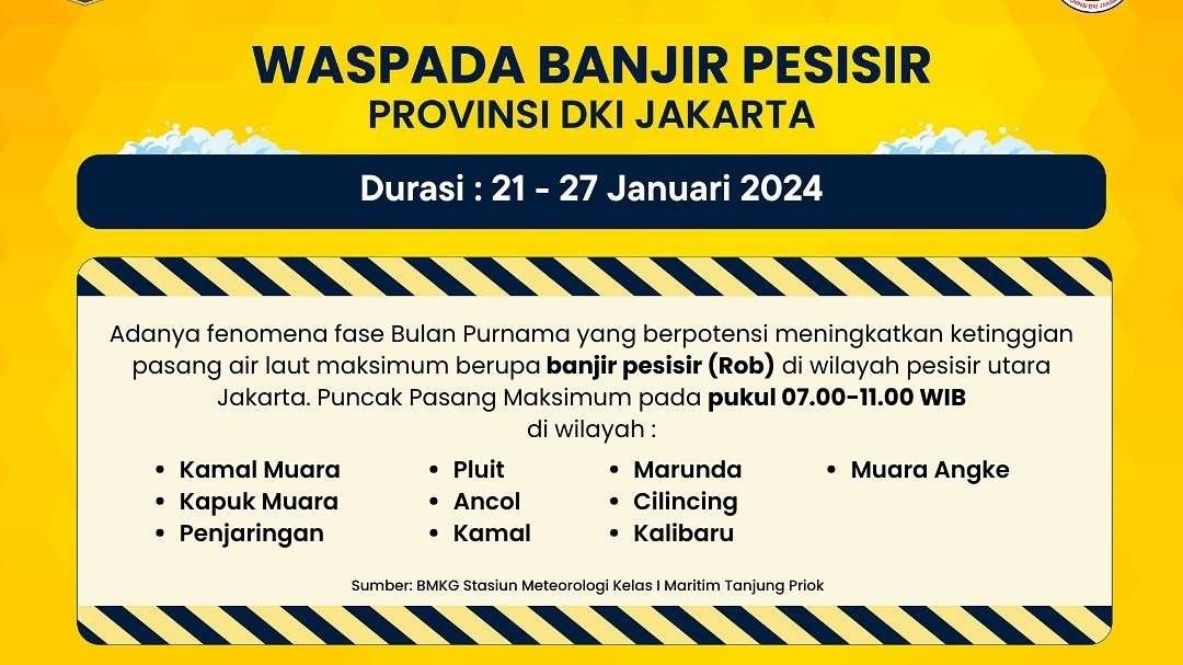Informasi potensi banjir rob. (Foto: Instagram BPBD DKI Jakarta)