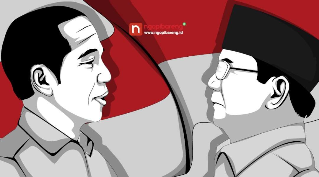 Presiden Jokowi dan Prabowo Subianto. (Ilustrasi: Ngopibareng.id)
