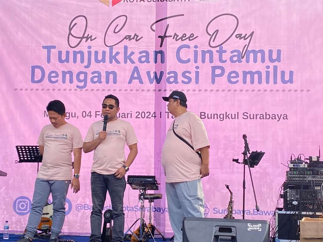 Kegiatan sosialisasi Bawaslu Kota Surabaya jelang Pemilu tolak politik uang. (Foto: Pita Sari/Ngopibareng.id)