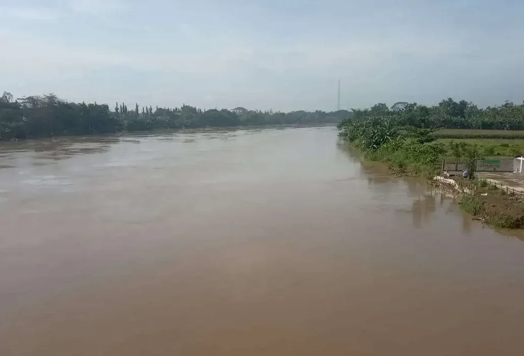 Air di Sungai Bengawan Solo, foto diambil dari Jembatan Sosorodilogo, yang menghubungkan antara Kecamatan Kota dengan Kecamatan Trucuk, Bojonegoro. (Foto: Sujatmiko/Ngopibareng.id)