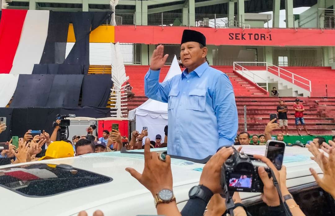 Capres Prabowo saat Gelar kampanye akbar di Sidoarjo (foto :Aini/Ngopibareng.id)