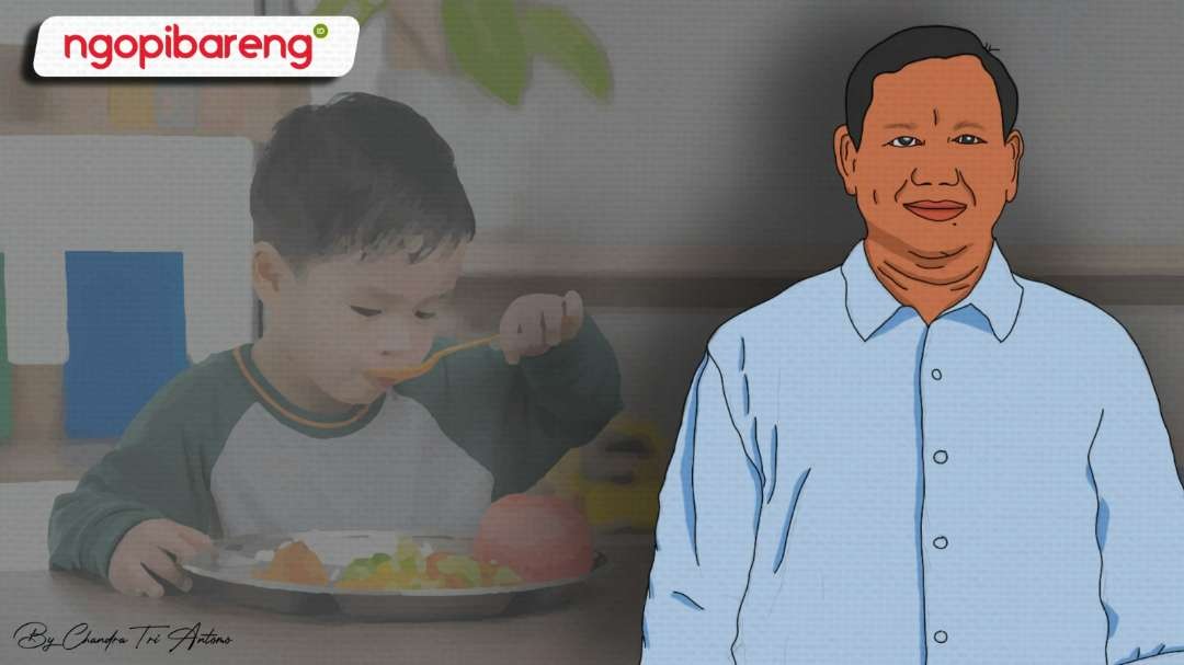 Ilustrtasi program makan siang gratis Prabowo Subianto. (Ngopibareng.id)