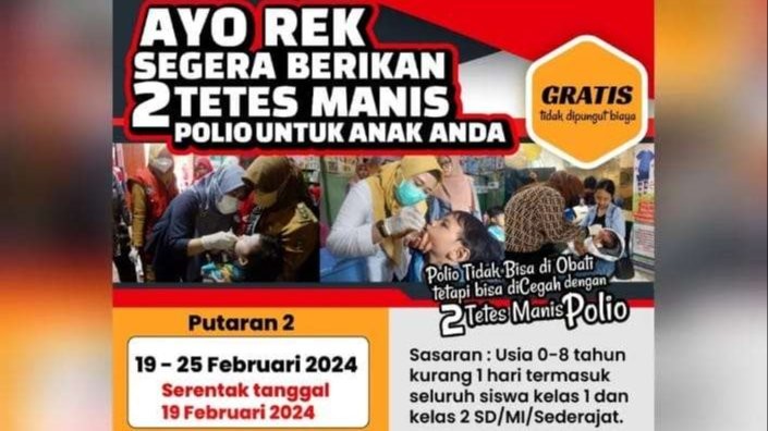 Vaksin Polio Putaran 2, mulai Senin 19-25 Februari 2024. (Foto: Instagram @sehatsurabayaku)