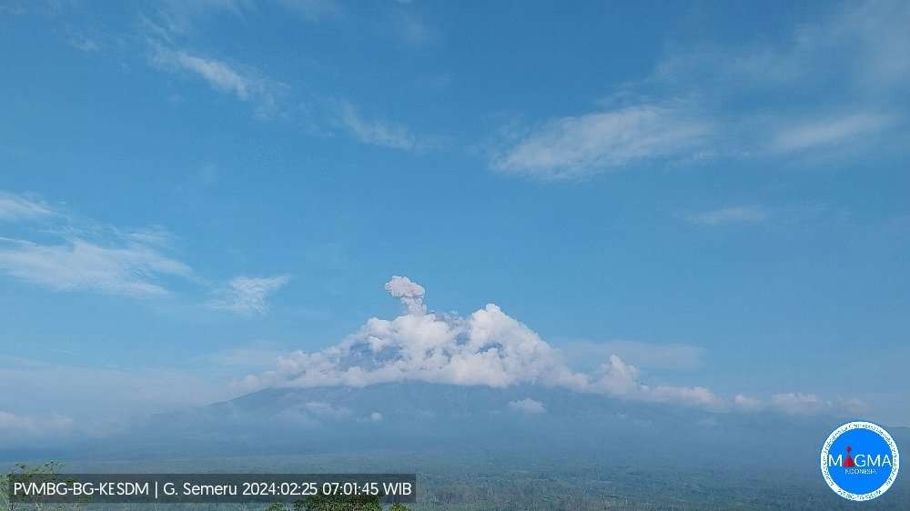 Penampakan Gunung Semeru alami erupsi pada Minggu 25 Februari 2024. (Foto: dok.magma.esdm)