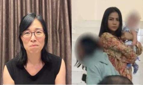 Amy, warga negara Korea Selatan (kiri), meminta pertolongan agar keempat anaknya, terutama bayi, kembali ke pelukannya, lantaran di bawah pengasuhan sang suami, AW dan pedangdut Tisya Erni. (Foto: X)