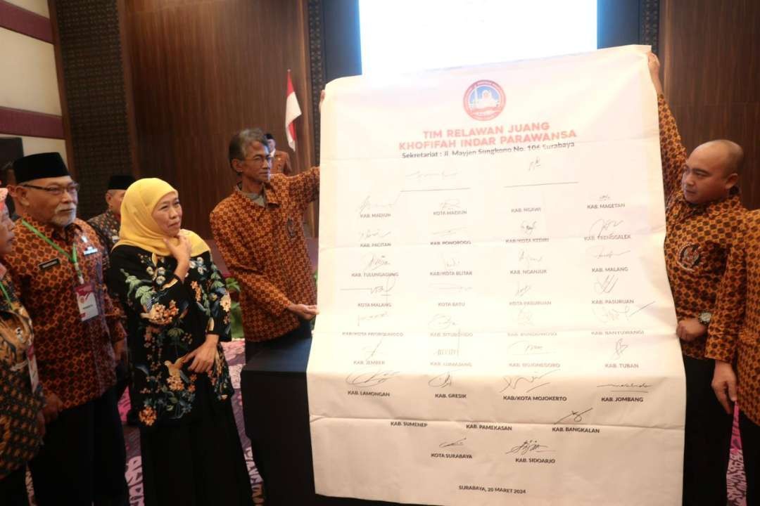 DHD Badan Pembudayaan Kejuangan 45 Provinsi Jawa Timur mendeklarasikan dukungan untuk Khofifah di Pilgub Jatim 2024. (Foto: Istimewa)