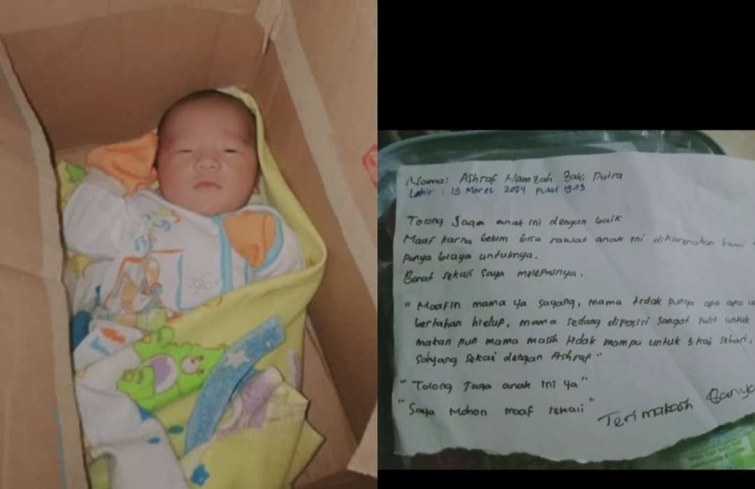Bayi dalam kardus lengkap dengan surat wasiat.(Foto Istimewa)