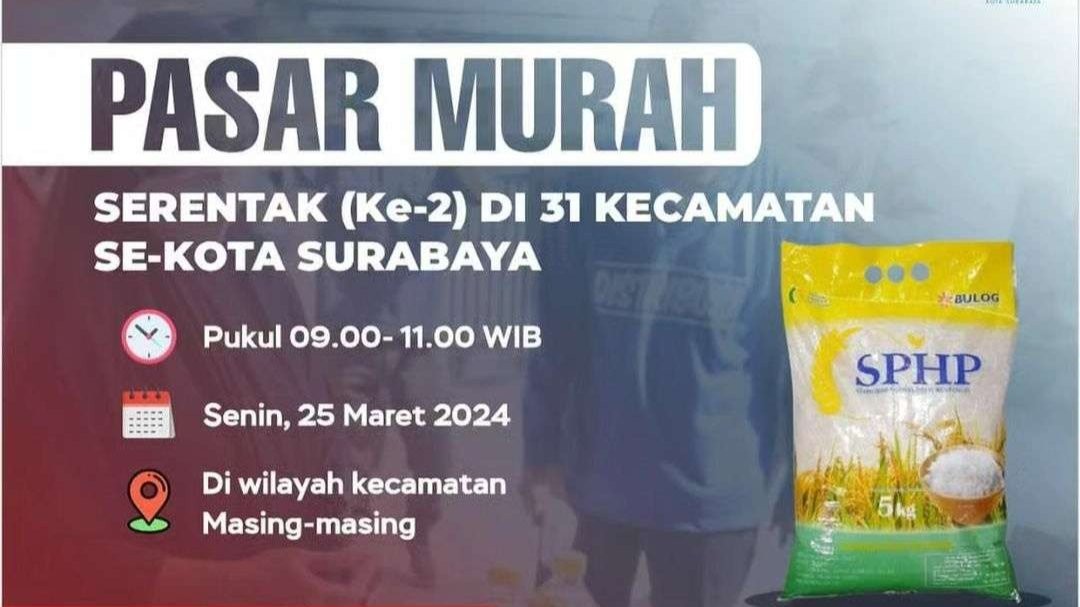 Pasar Murah di 31 kecamatan se-Kota Surabaya, Senin 25 Maret 2024. (Foto: Instagram)