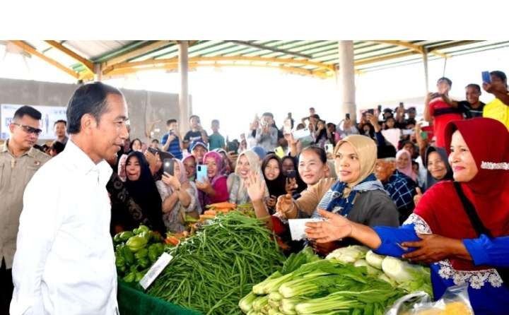 Presiden mengecek langsung ketersediaan bahan pangan dan harga di Pasar Rakyat Marangin. (Foto: Setpres)