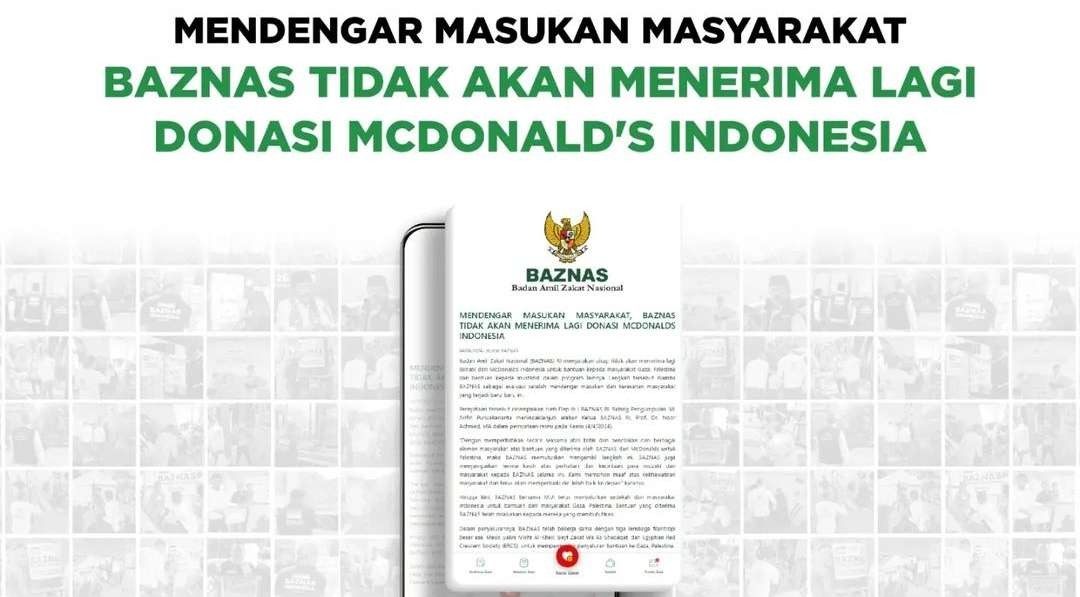 Pengumuman Baznas tolak donasi McDonald's Indonesia. (Foto: Instagram @baznasindonesia)