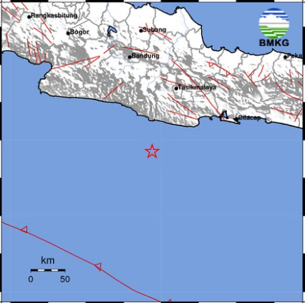 Gempa bumi di Tasikmalaya Jawa Barat dengan magnitude 3,7 pada Senin 29 April 2024. (Foto: dok. @infoBMKG)