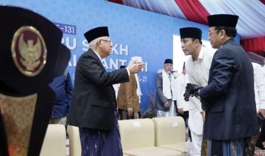 Wakil Presiden (Wapres) KH Ma’ruf Amin pada acara Haul ke-131 Syekh Nawawi Al-Bantani yang berlangsung di Pondok Pesantren An-Nawawi Tanara, Serang, Banten. (Foto: Setwapres)