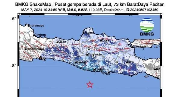 Titik gempa Pacitan, Selasa 7 Mei 2024. (Foto: Fariz Yarbo/Ngopibareng.id)