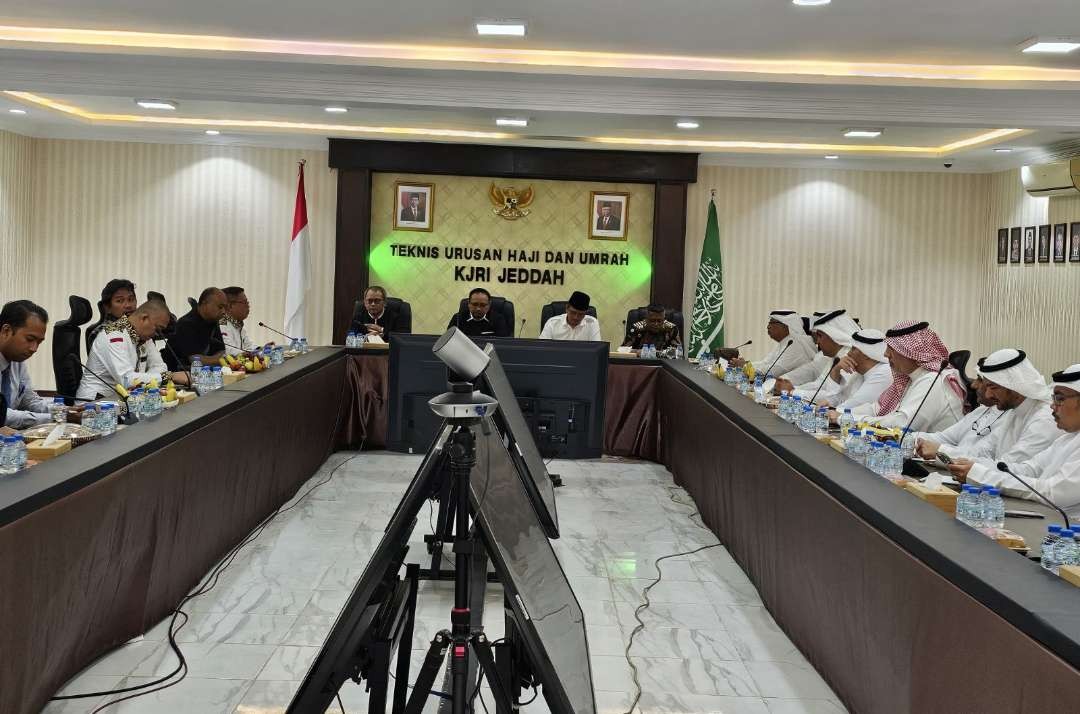Menteri Agama Yaqut Cholil Qoumas dalam kunjungan kerjanya ke Arab Saudi menggelar pertemuan dengan Masyariq bahas layanan haji di Arafah Musdalifah, dan Mina. (Foto: Dok Kemenag).